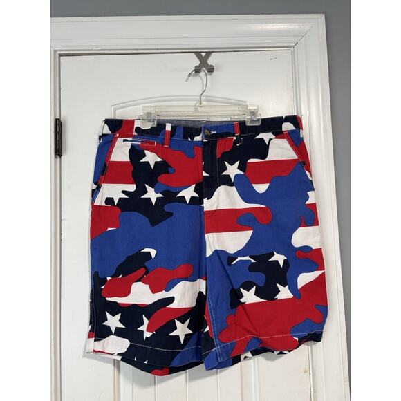 MENS SIZE 38 RED/WHITE/BLUE CAMO/STARS & STRIPES POLO RALPH LAUREN SHORTS - Picture 1 of 2